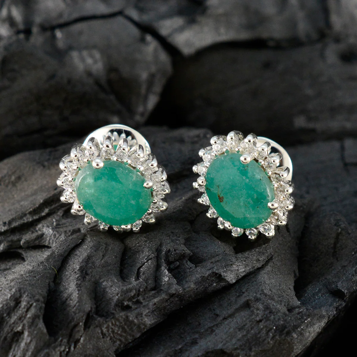Emerald CZ Mexican Milagros multiple Stud Green Sterling Silver Earring - Image 2