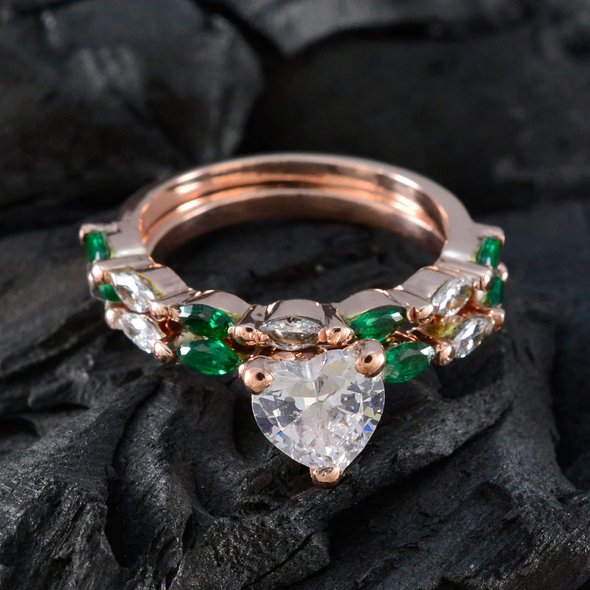 Emerald CZ multiple American Sterling Silver Green Gemstone Whisper-thin Engagement Ring Jewellery - Image 4