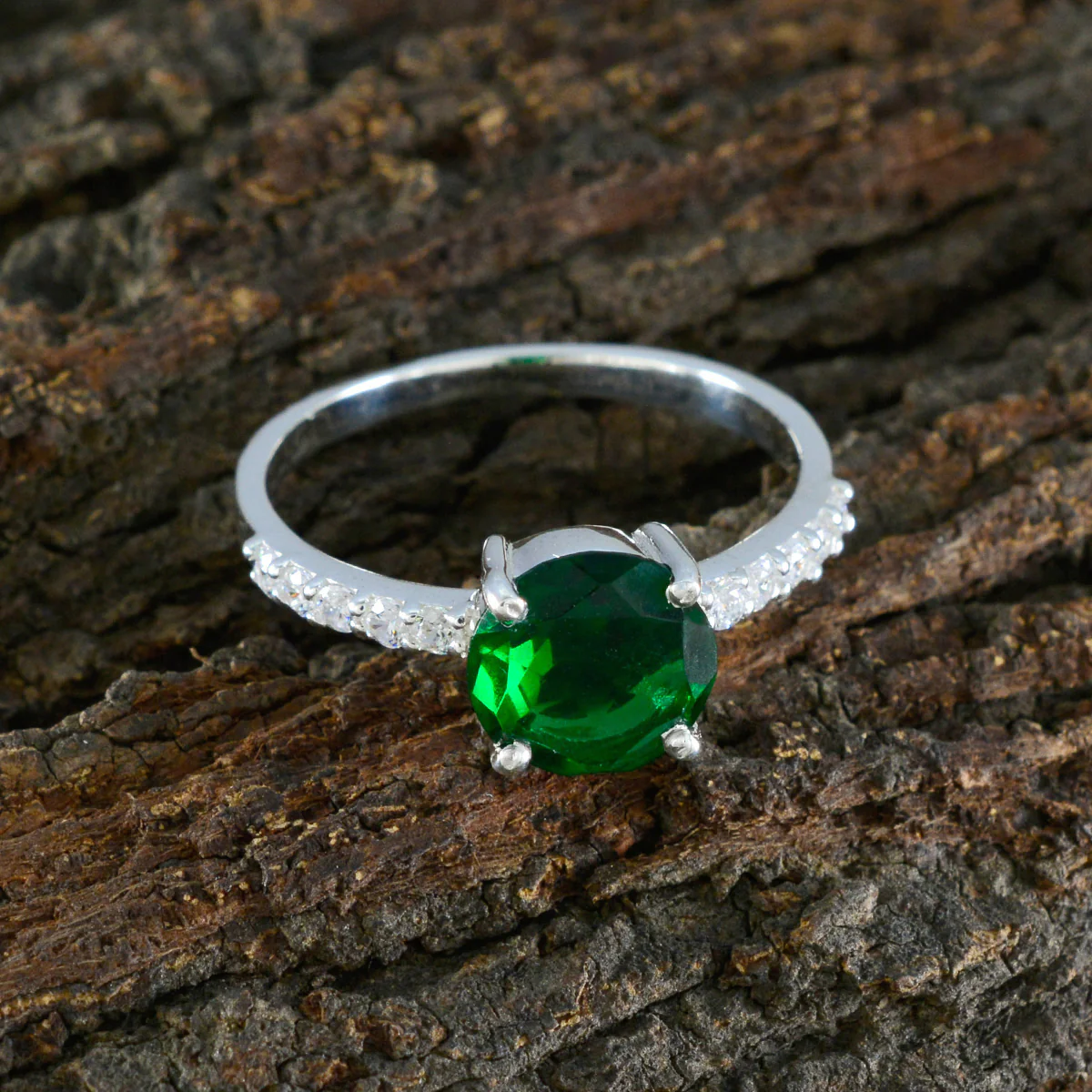 Emerald CZ multiple Egyptian 925 Sterling Silver Green Gems Slim Sophisticated Ring Jewellery - Image 3