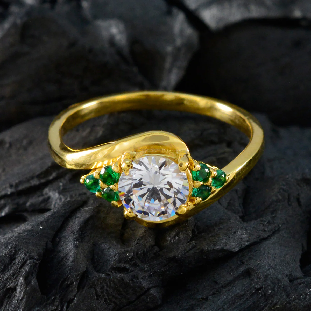 Emerald CZ multiple Indian Sterling Silver Green Gemstones Delicate Romantic Ring Jewelry - Image 4