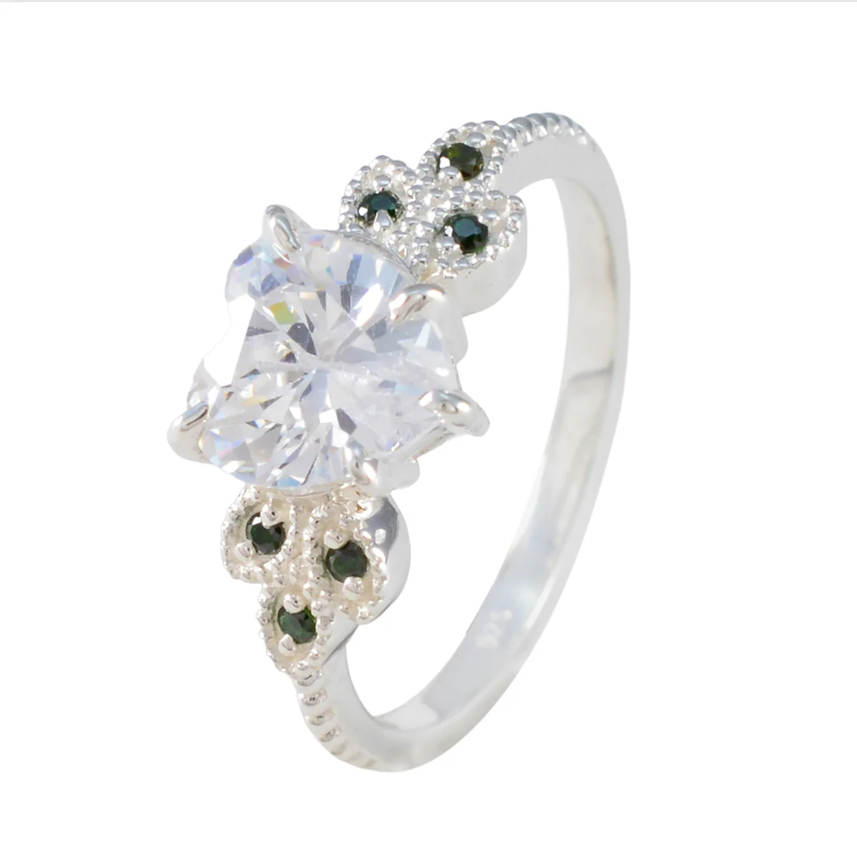 Emerald CZ multiple Russian Silver Green Gemstone Featherlight Luxurious Ring Jewelry - Image 2