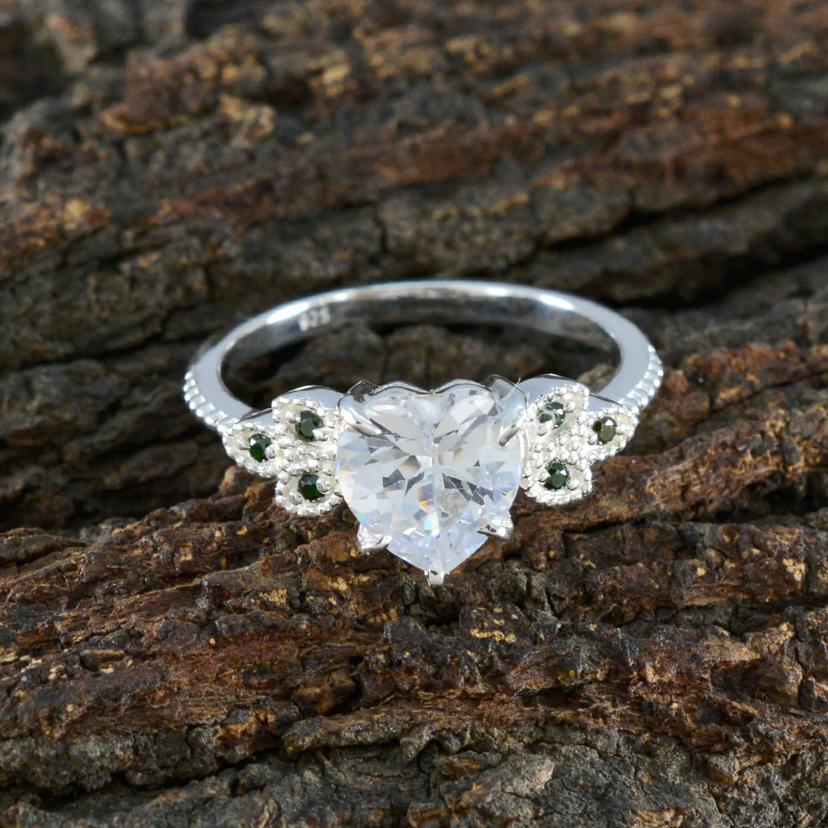 Emerald CZ multiple Russian Silver Green Gemstone Featherlight Luxurious Ring Jewelry - Image 3