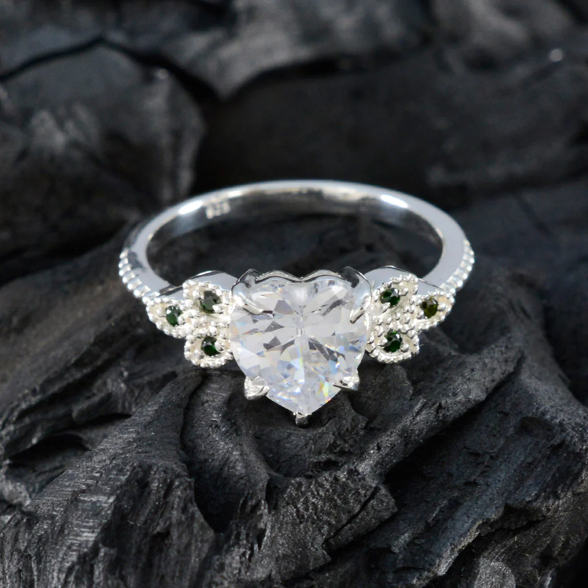 Emerald CZ multiple Russian Silver Green Gemstone Featherlight Luxurious Ring Jewelry - Image 4