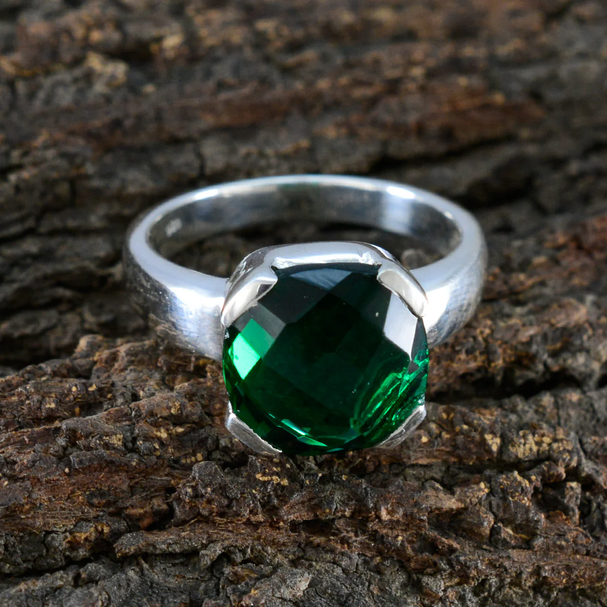 Emerald CZ Solitaire Italian 925 Sterling Silver Green Gems Statement Signet Ring Jewellery - Image 3