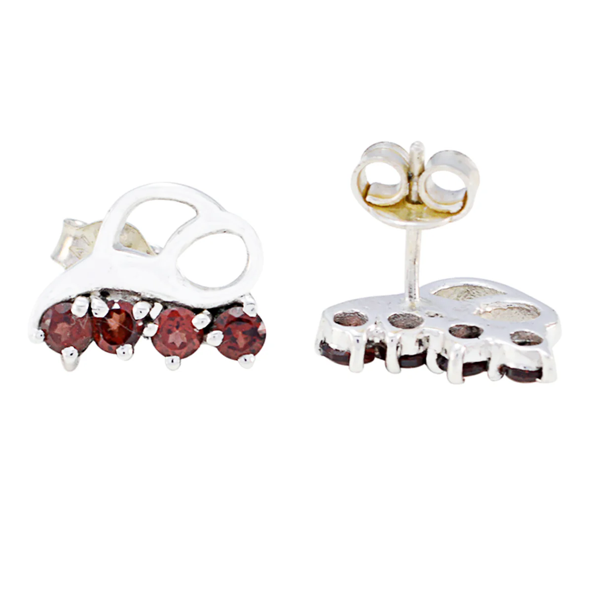 Garnet African Hua multiple Stud Red 925 Sterling Silver Earring - Image 3