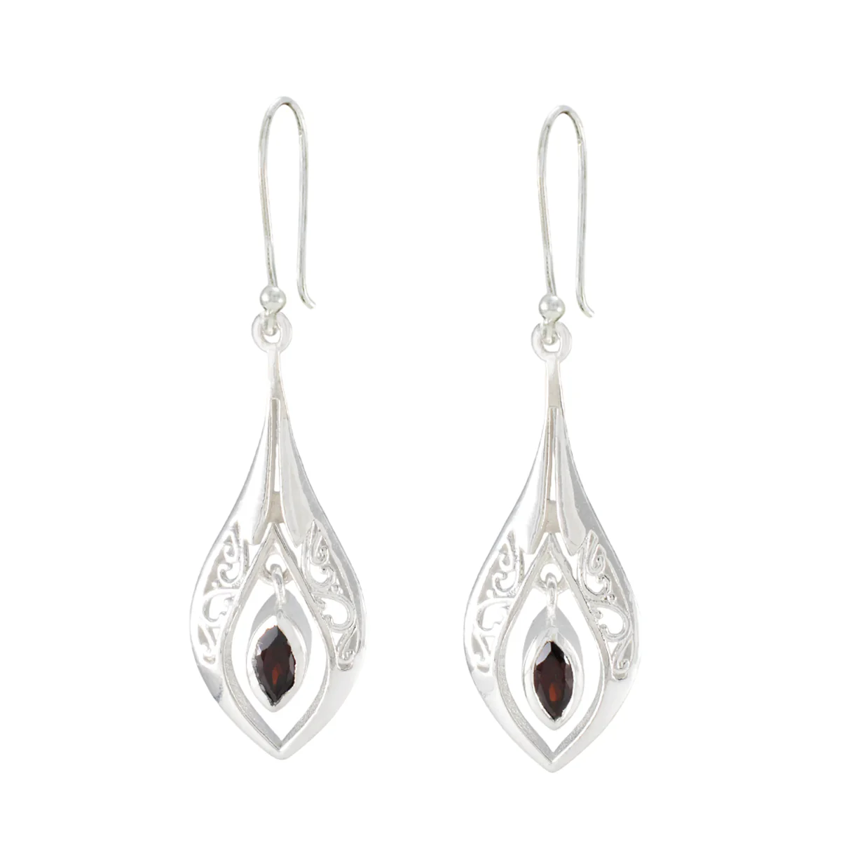 Garnet African Natalie Solitaire Dangle Red Silver Earring