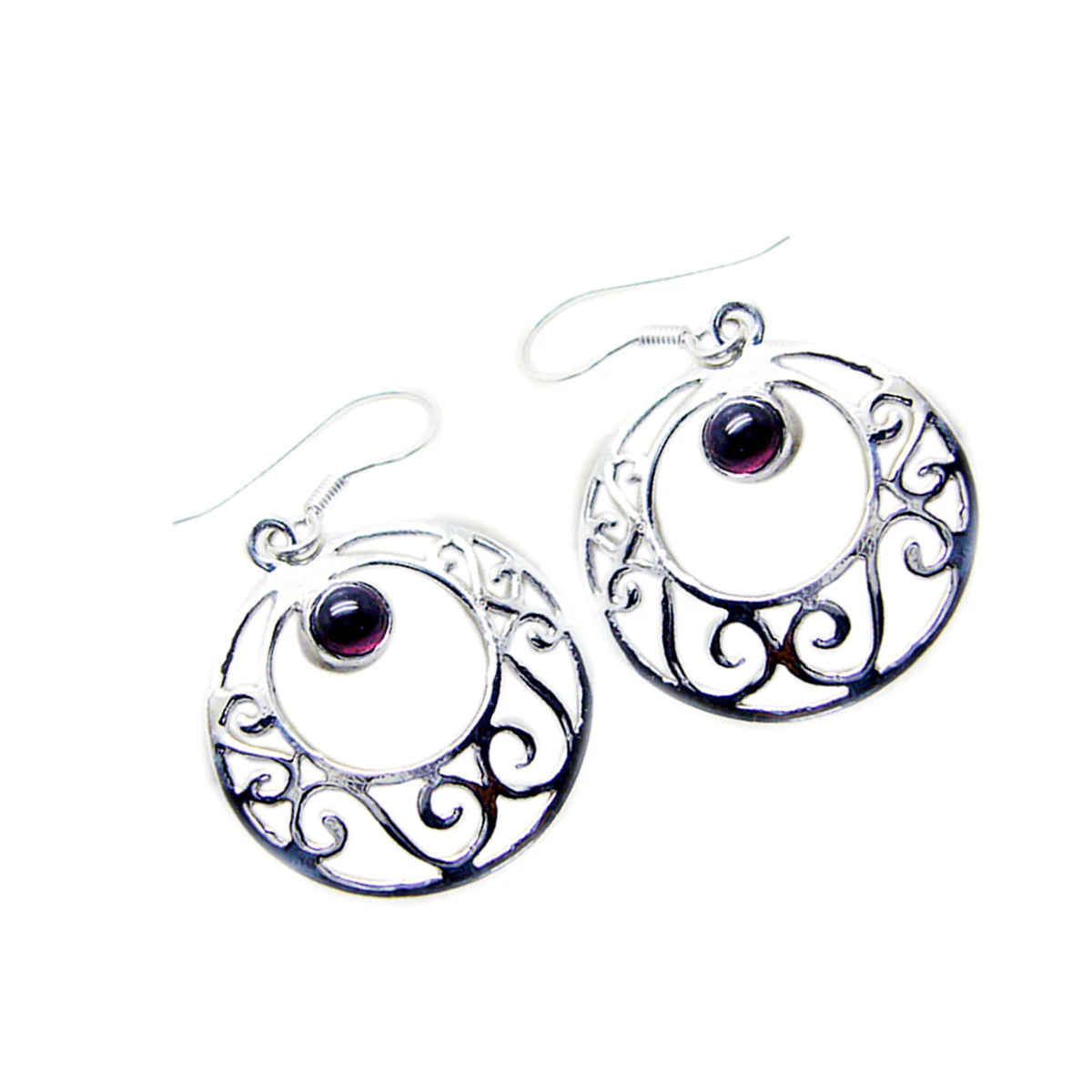 Garnet American Anna Solitaire Dangle Red Silver Earring - Image 3