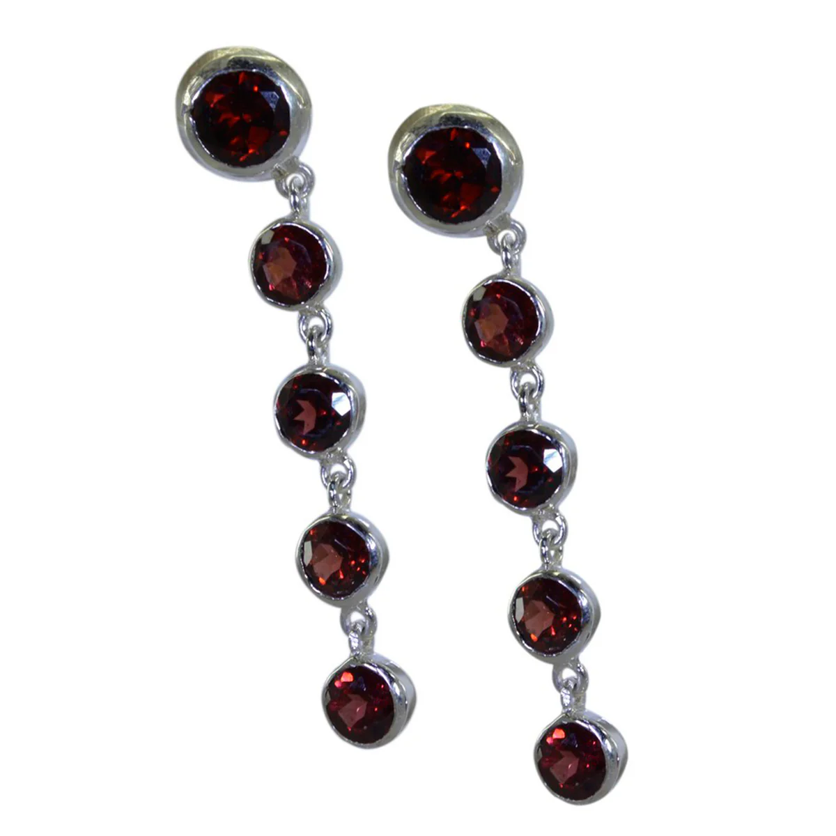 Garnet American Hazel multiple Stud Red 925 Sterling Silver Earring - Image 3