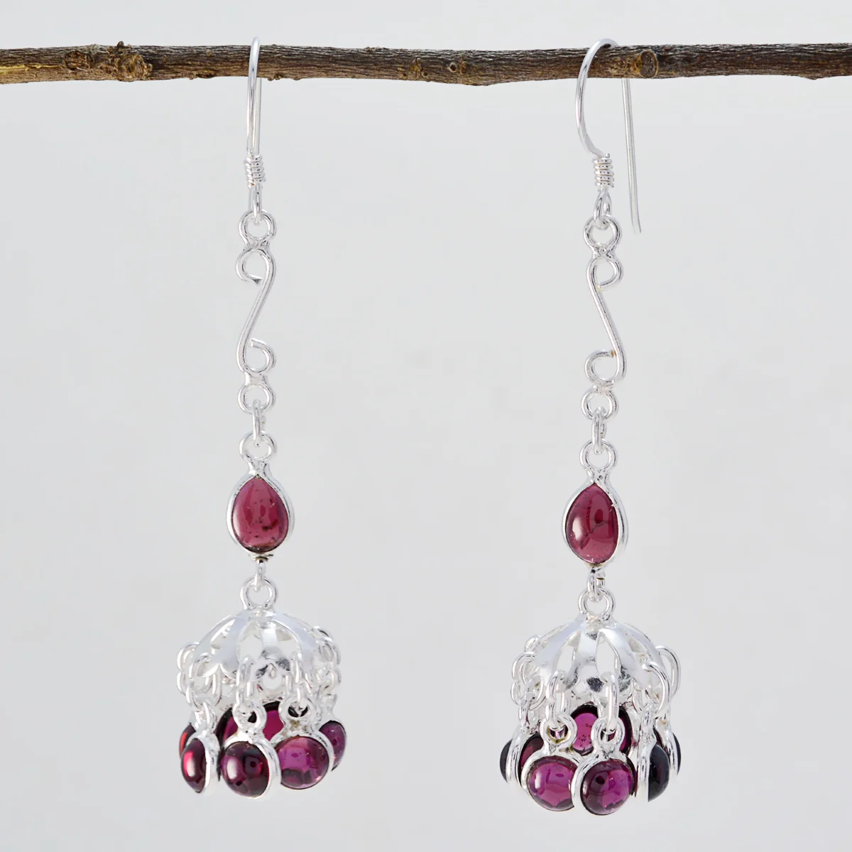 Garnet Australian Emilia multiple Dangle Red 925 Silver Earring - Image 2