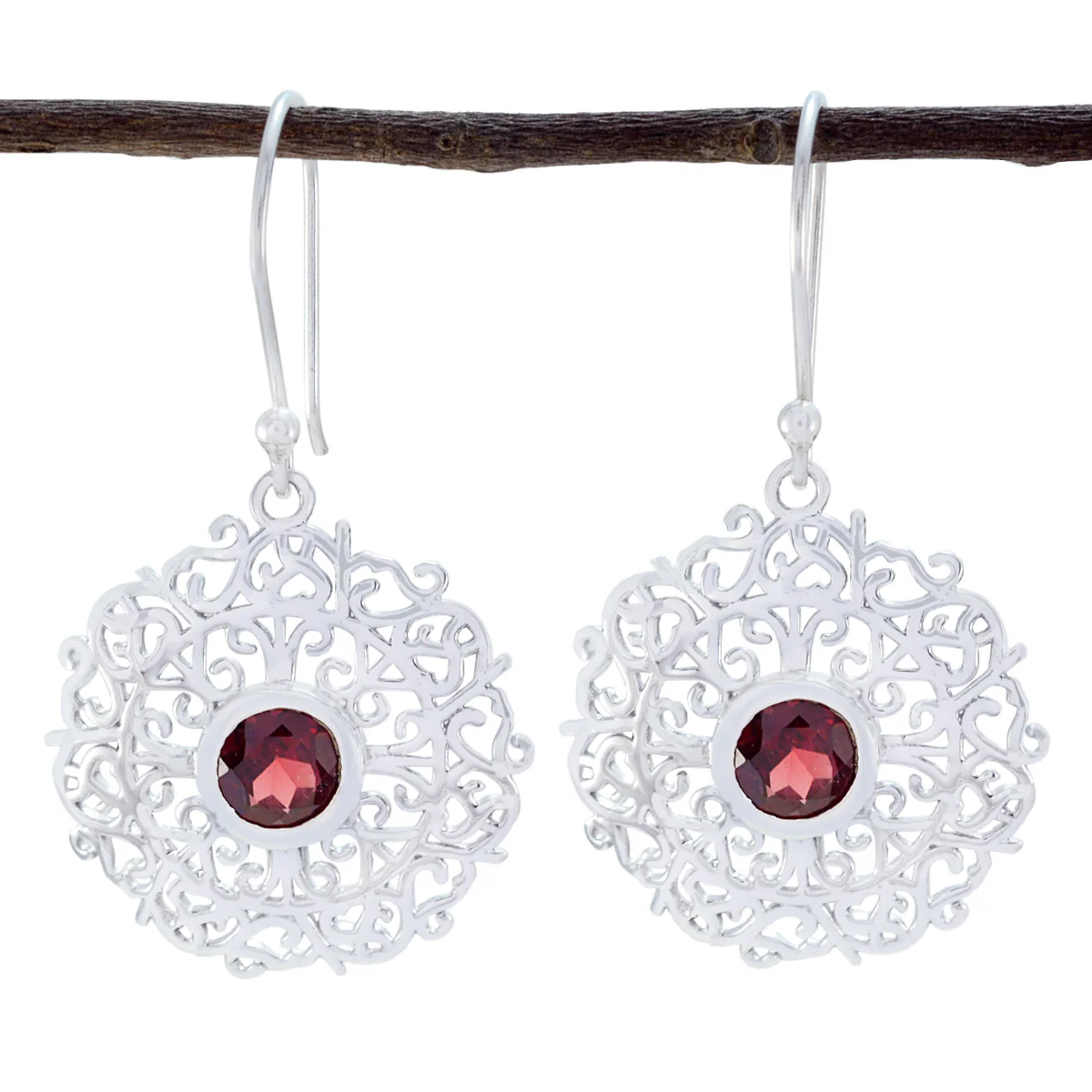 Garnet Australian Maya Solitaire Dangle Red Sterling Silver Earring