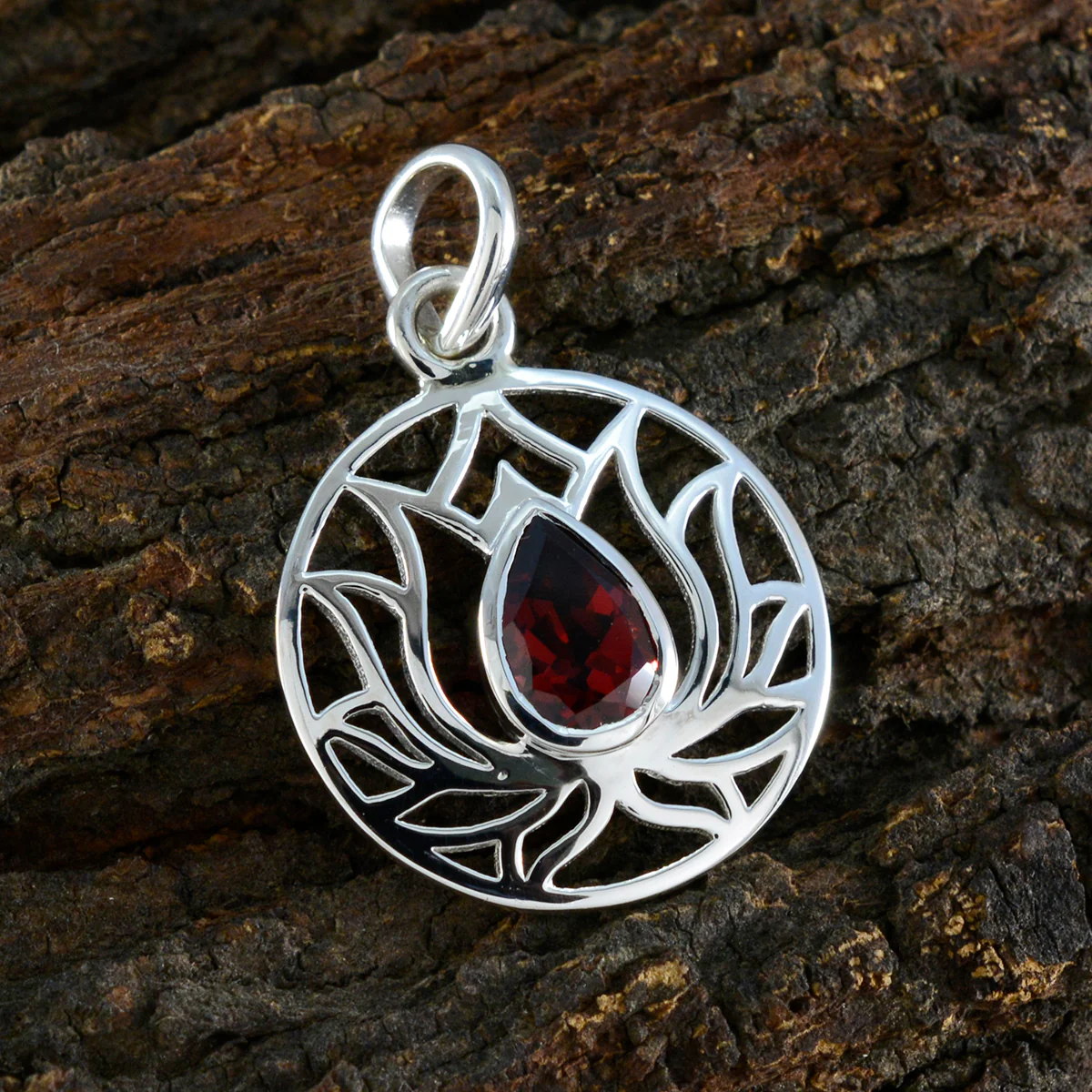 Garnet Dainty Italian Sterling Silver Solitaire Camila Rope-Wire Red Pendant Jewellery - Image 2