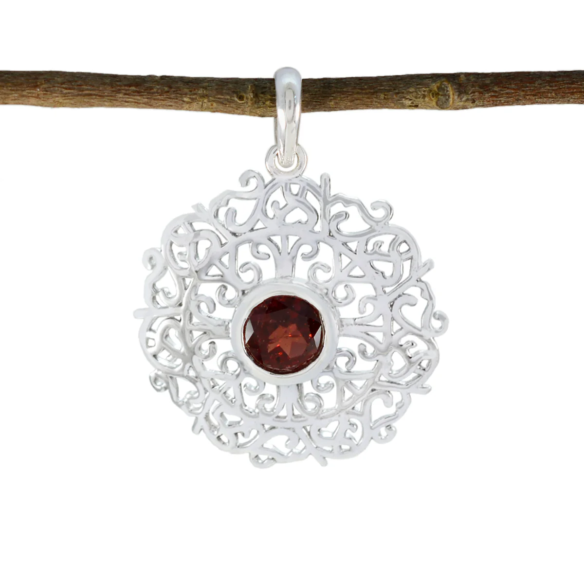 Garnet Dainty Italian Sterling Silver Solitaire Noelia Retro Red Pendant Jewellery