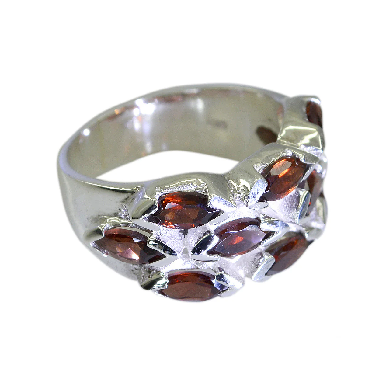 Garnet deka Russian Sterling Silver Red Gemstones Eye-catching Abstract Ring Jewelry - Image 2