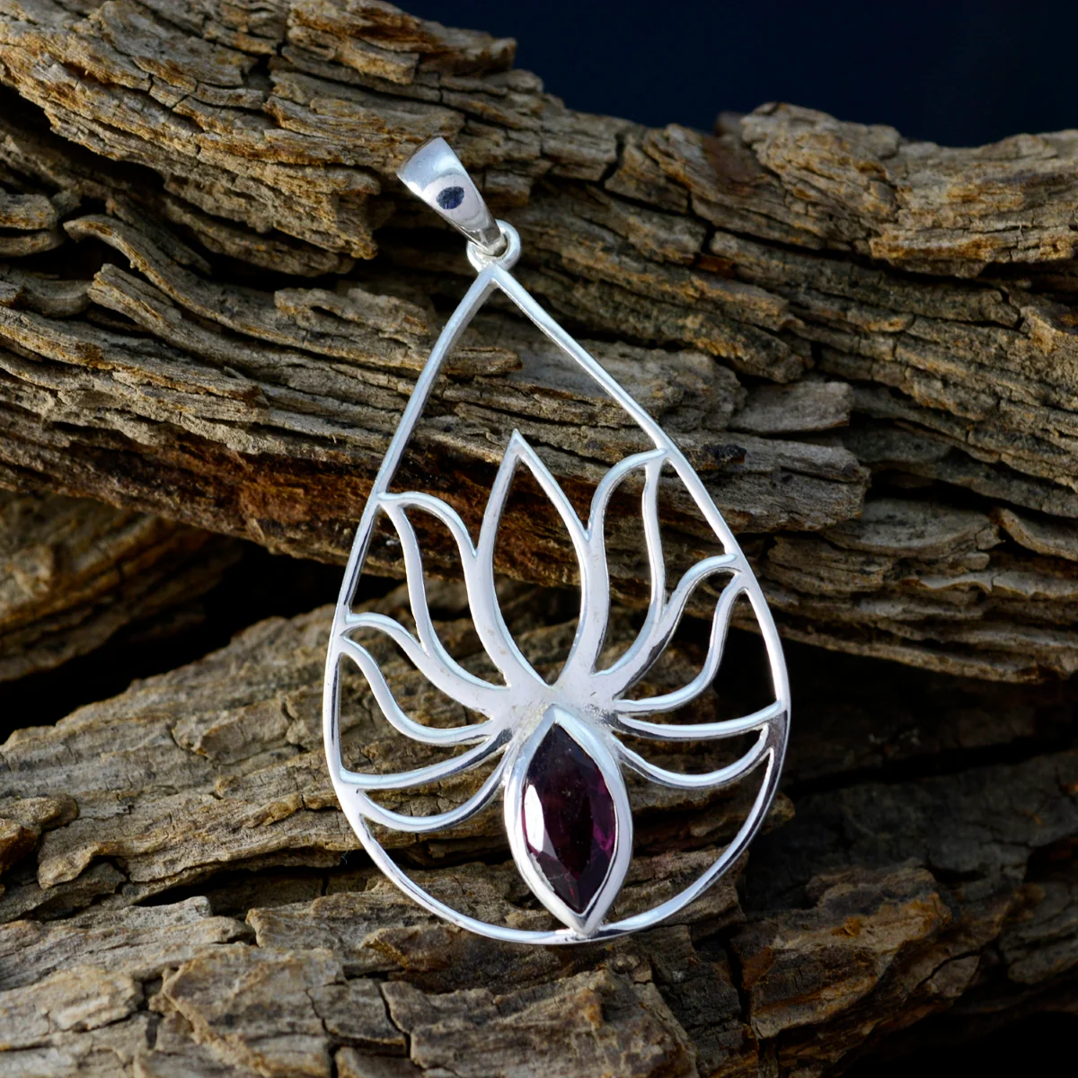 Garnet Delicate French 925 Silver Solitaire Emily Rope-Wire Red Pendant Jewelry - Image 2