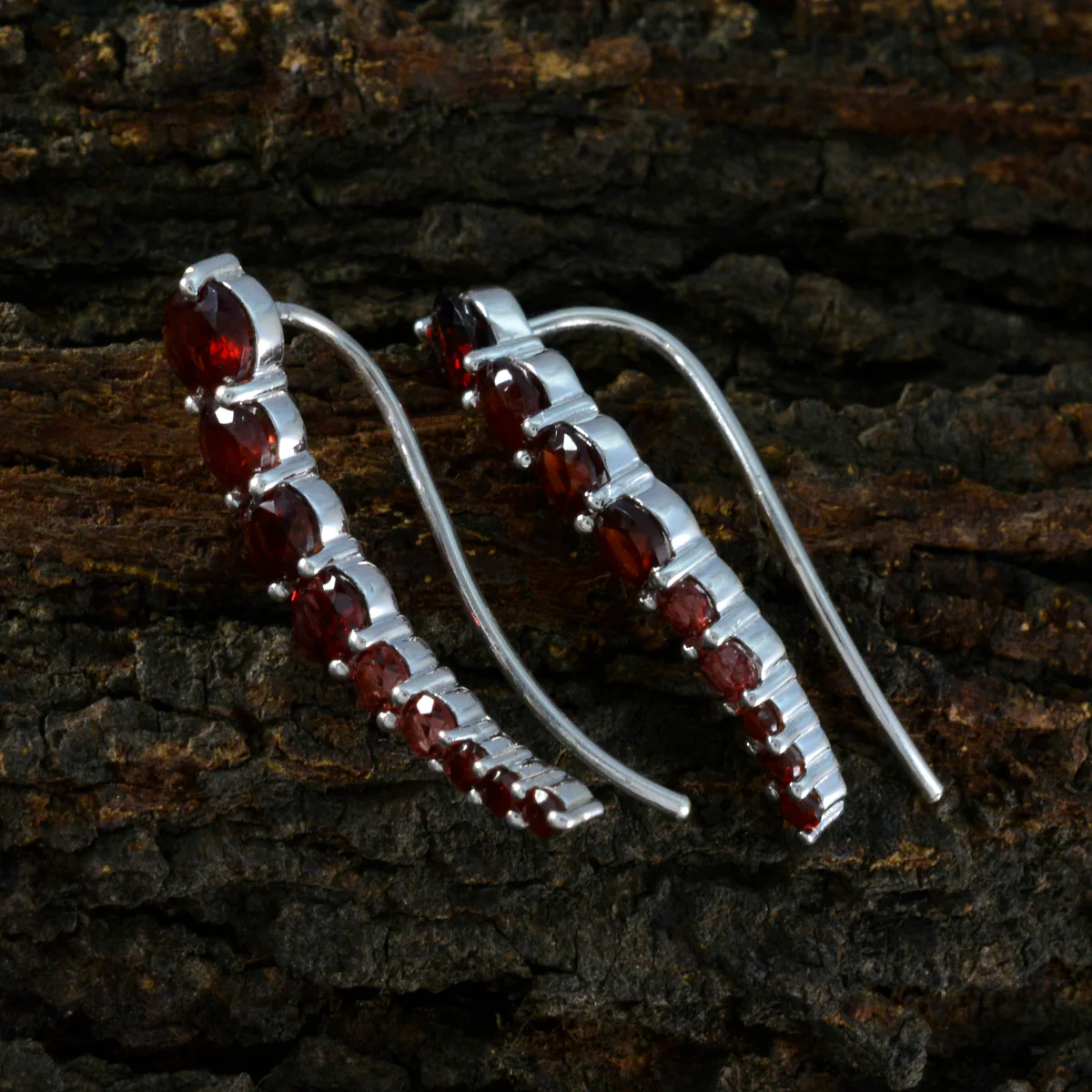 Garnet Egyptian Alejandra multiple EarCuff Red Sterling Silver Earring - Image 4
