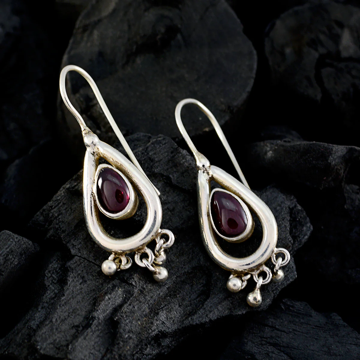 Garnet Egyptian Amelia Solitaire Dangle Red 925 Sterling Silver Earring - Image 2