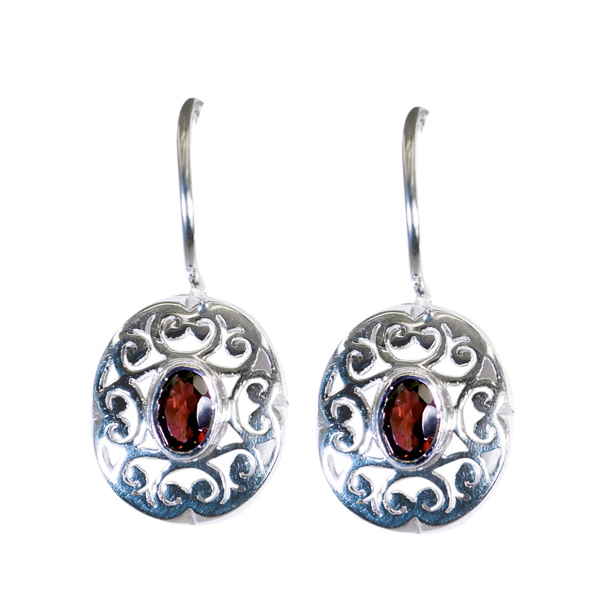 Garnet Egyptian Layla Solitaire Dangle Red Silver Earring