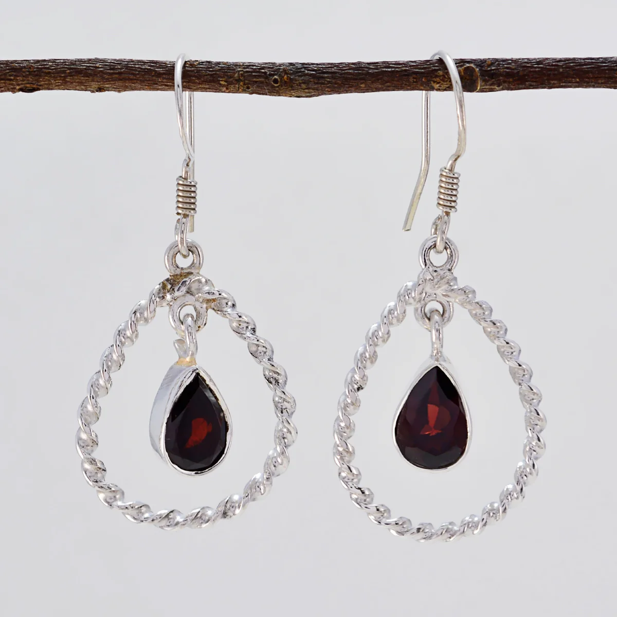 Garnet French Isabelle multiple Dangle Red 925 Sterling Silver Earring - Image 3