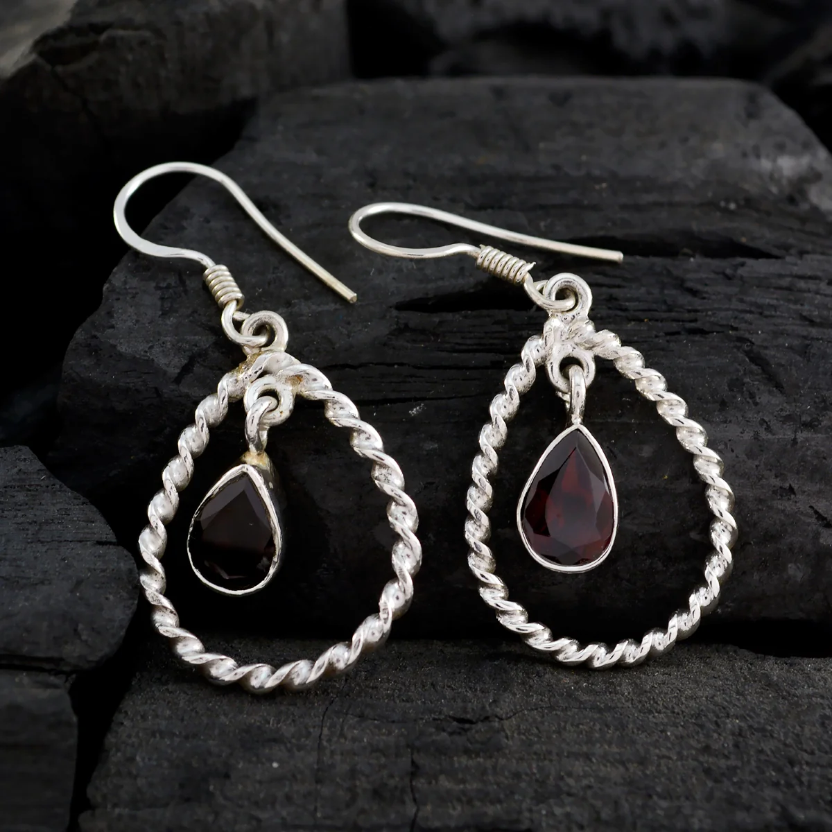 Garnet French Isabelle multiple Dangle Red 925 Sterling Silver Earring - Image 5