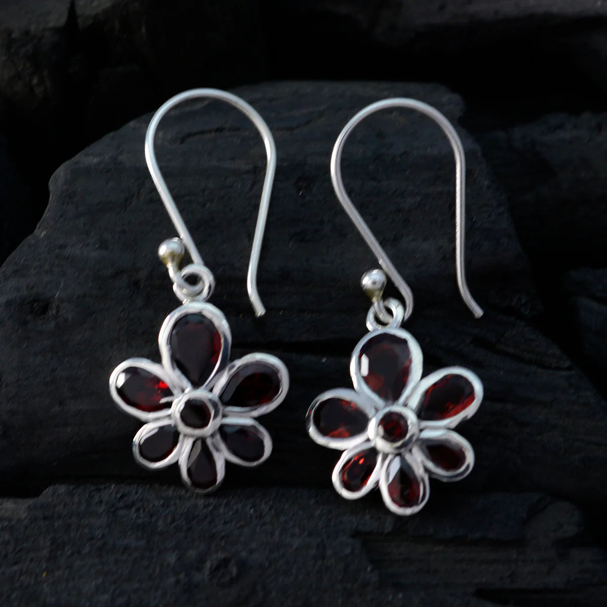 Garnet French Li Lee multiple Dangle Red 925 Sterling Silver Earring - Image 2