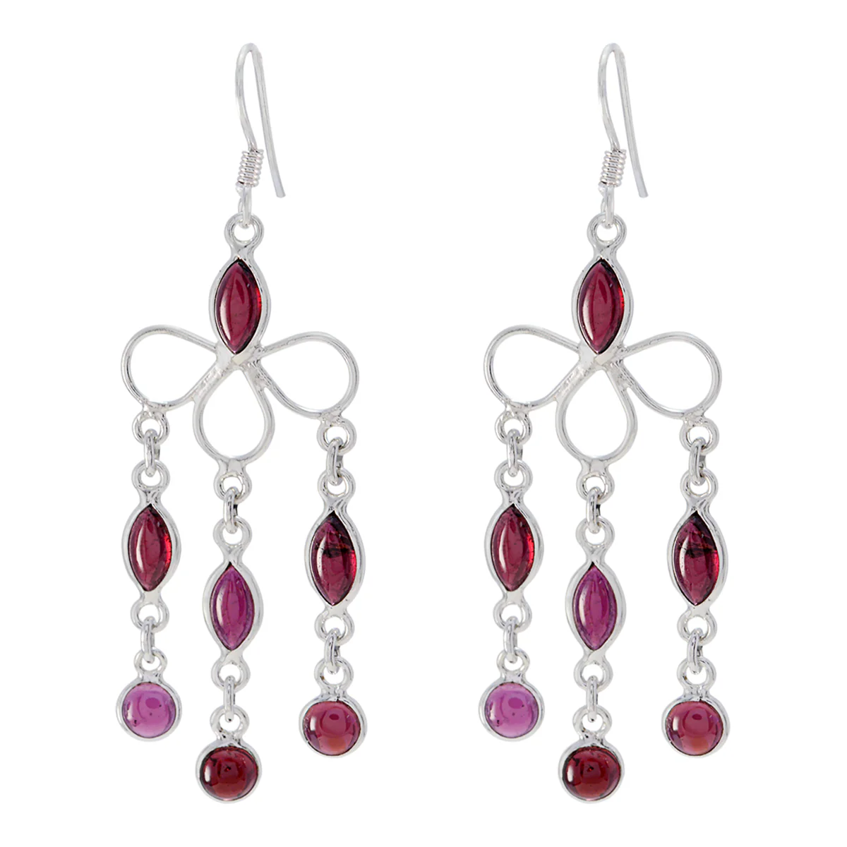 Garnet French Natalia multiple Dangle Red Sterling Silver Earring