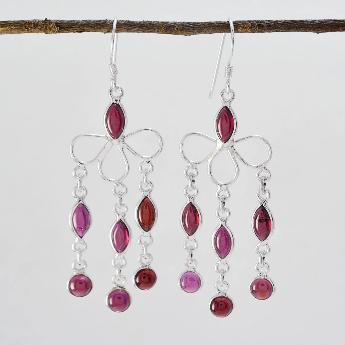 Garnet French Natalia multiple Dangle Red Sterling Silver Earring - Image 2