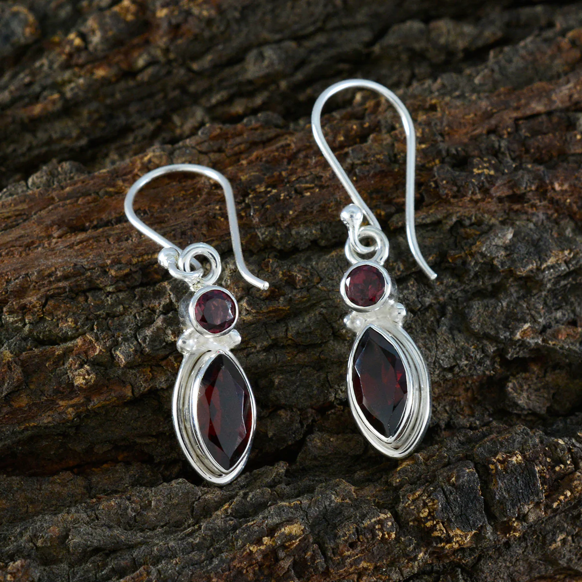 Garnet German Aurora Toi et Moi Dangle Red Sterling Silver Earring - Image 3