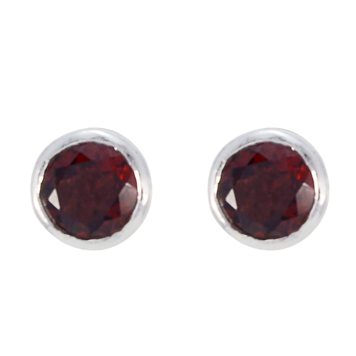 Garnet German Hina Solitaire Stud Red 925 Sterling Silver Earring