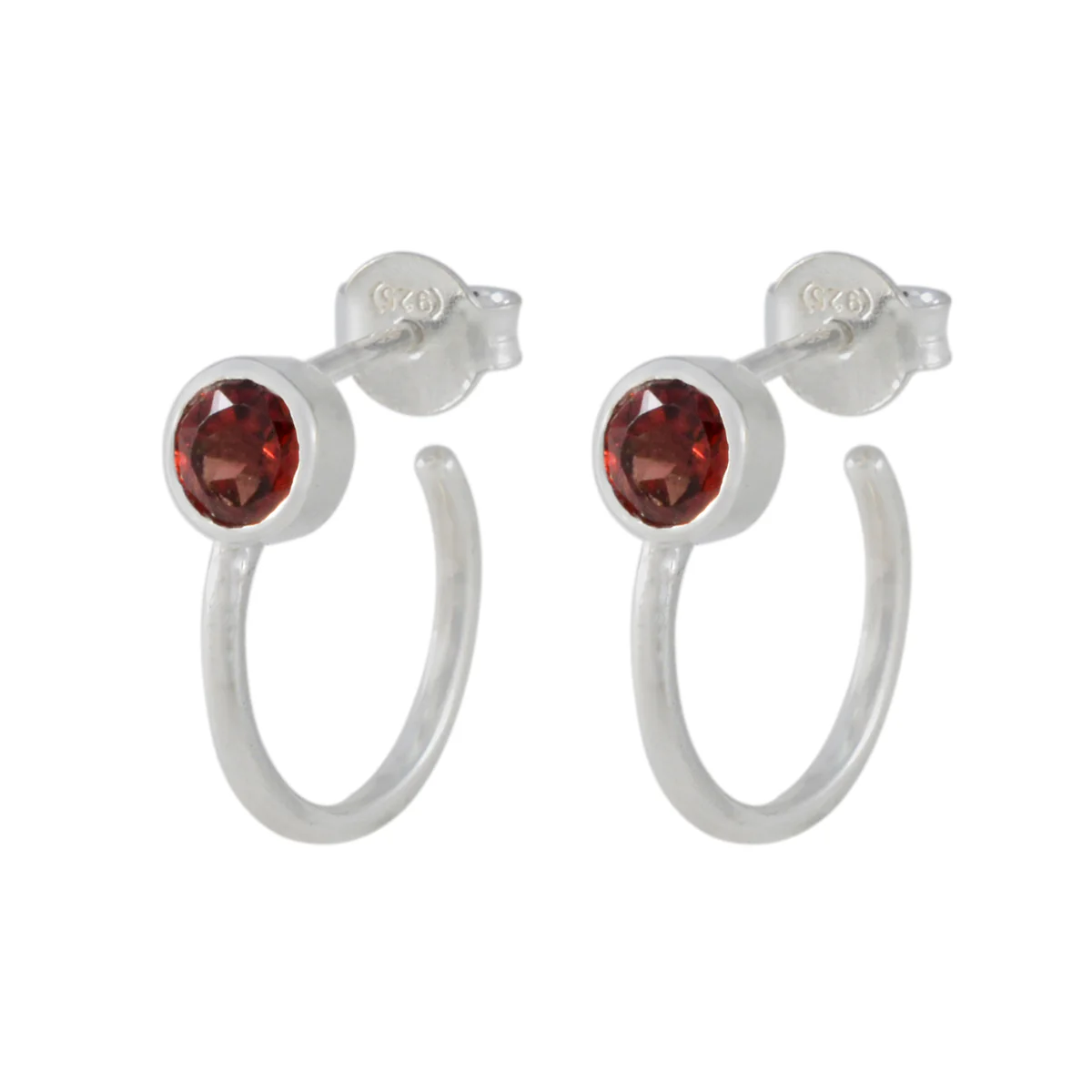 Garnet German Isabel Solitaire Stud Red 92.5 Silver Earring