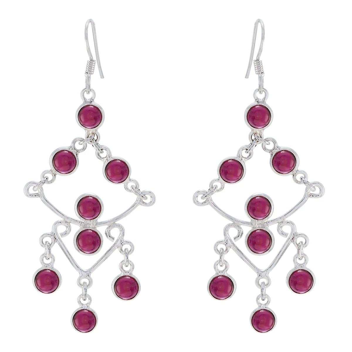 Garnet German Nayara multiple Dangle Red Silver Earring