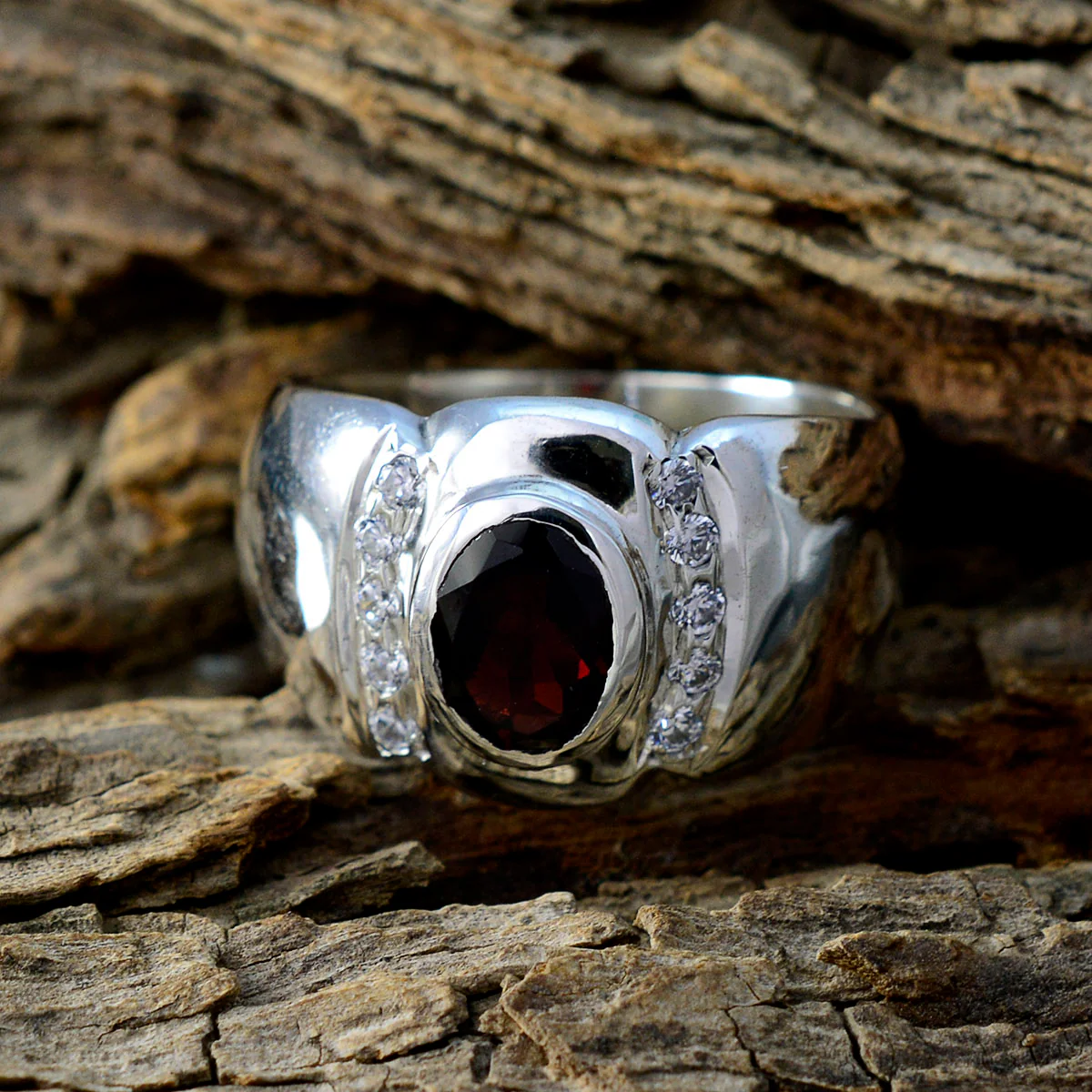 Garnet Halo African 925 Silver Red Gemstone Essential  Contemporary Ring Jewelry - Image 3