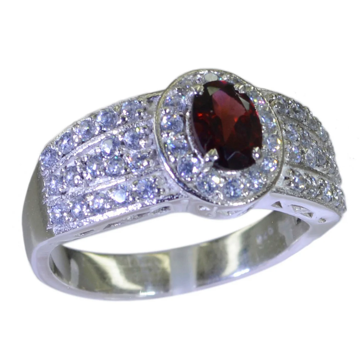 Garnet Halo African Silver Red Gemstones Eye-catching Trendy Ring Jewelry
