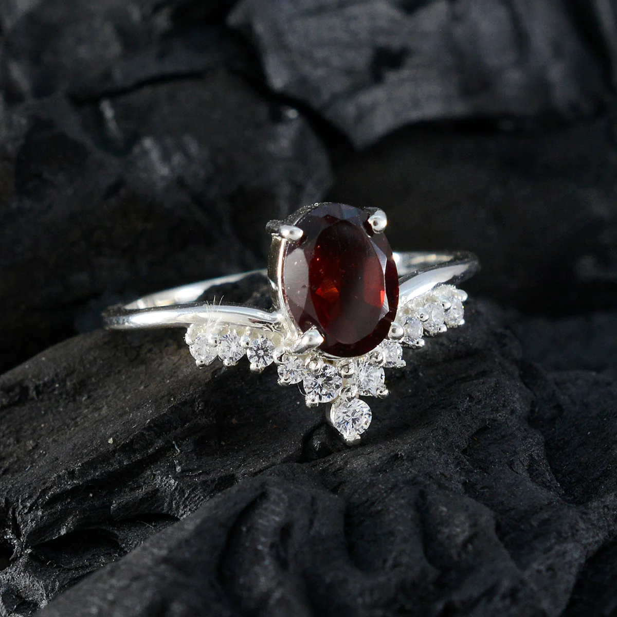 Garnet Halo American 925 Silver Red Gems Delicate Glamorous Ring Jewelry - Image 4