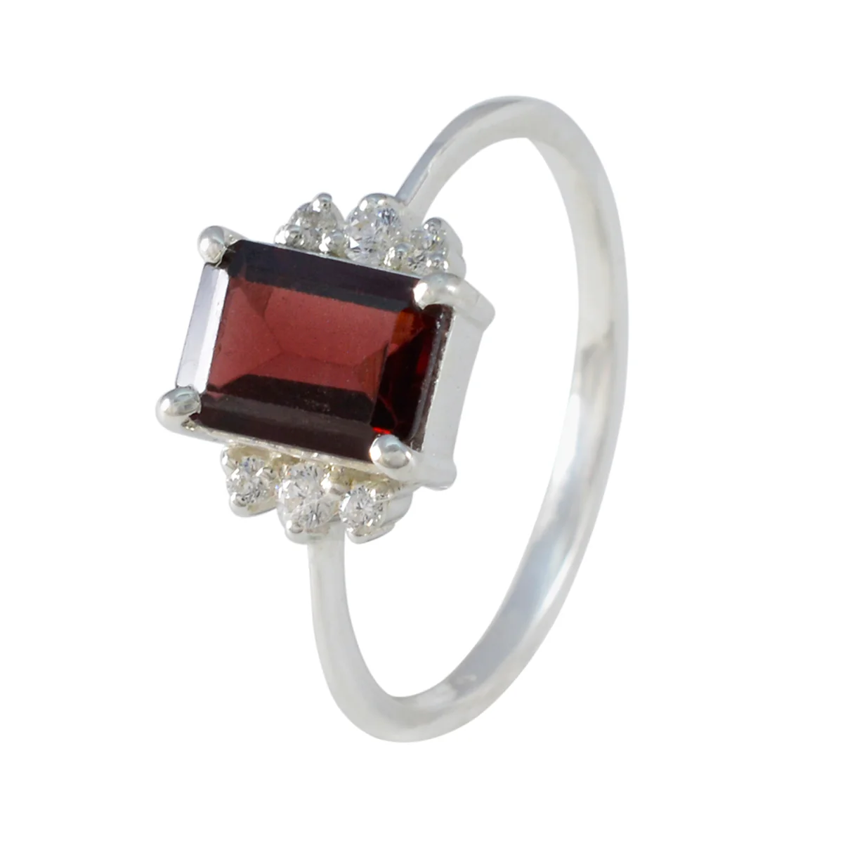Garnet Halo American 925 Sterling Silver Red Gemstone Delicate Abstract Ring Jewelry - Image 2