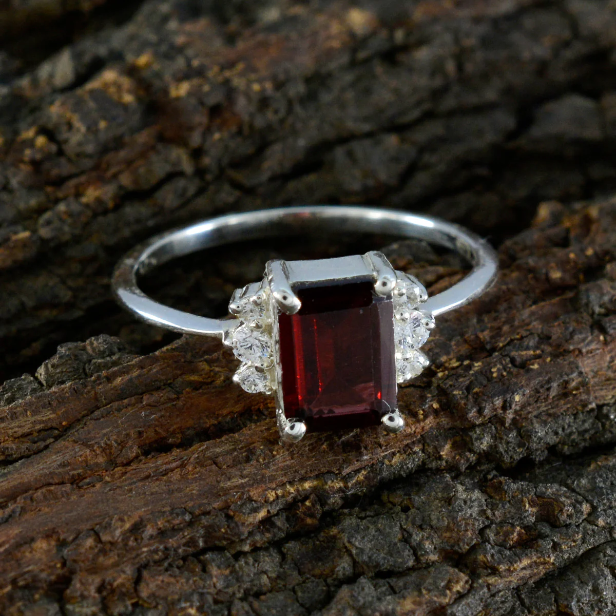 Garnet Halo American 925 Sterling Silver Red Gemstone Delicate Abstract Ring Jewelry - Image 3