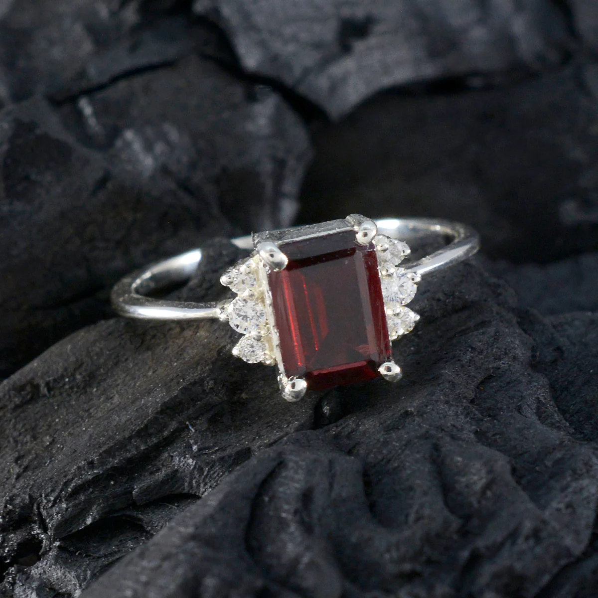 Garnet Halo American 925 Sterling Silver Red Gemstone Delicate Abstract Ring Jewelry - Image 4