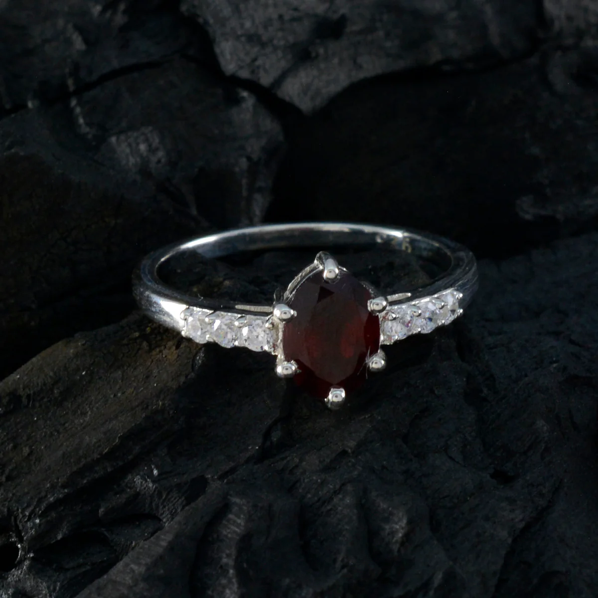 Garnet Halo American Sterling Silver Red Gemstone Dainty Luxurious Ring Jewelry - Image 4