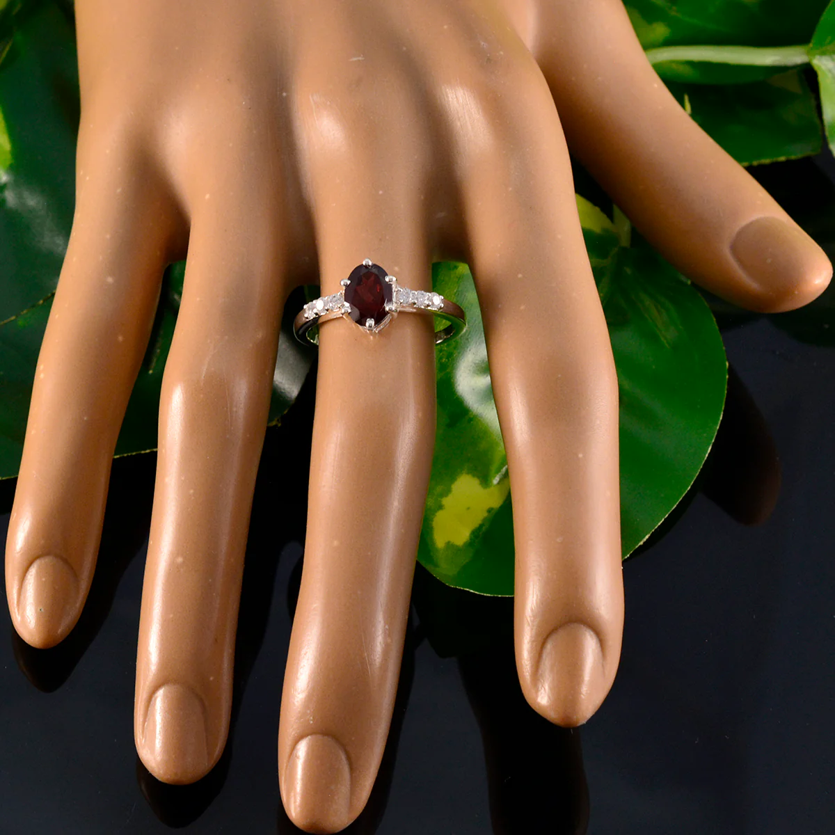 Garnet Halo American Sterling Silver Red Gemstone Dainty Luxurious Ring Jewelry - Image 5