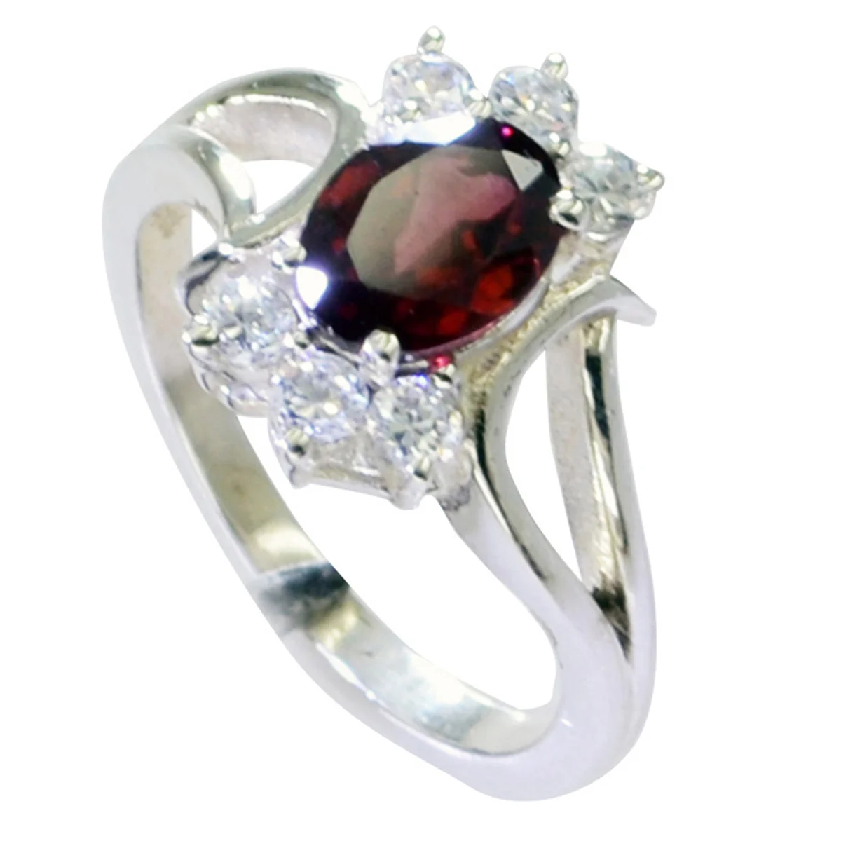 Garnet Halo Egyptian Silver Red Gems Featherlight Graceful Ring Jewelry