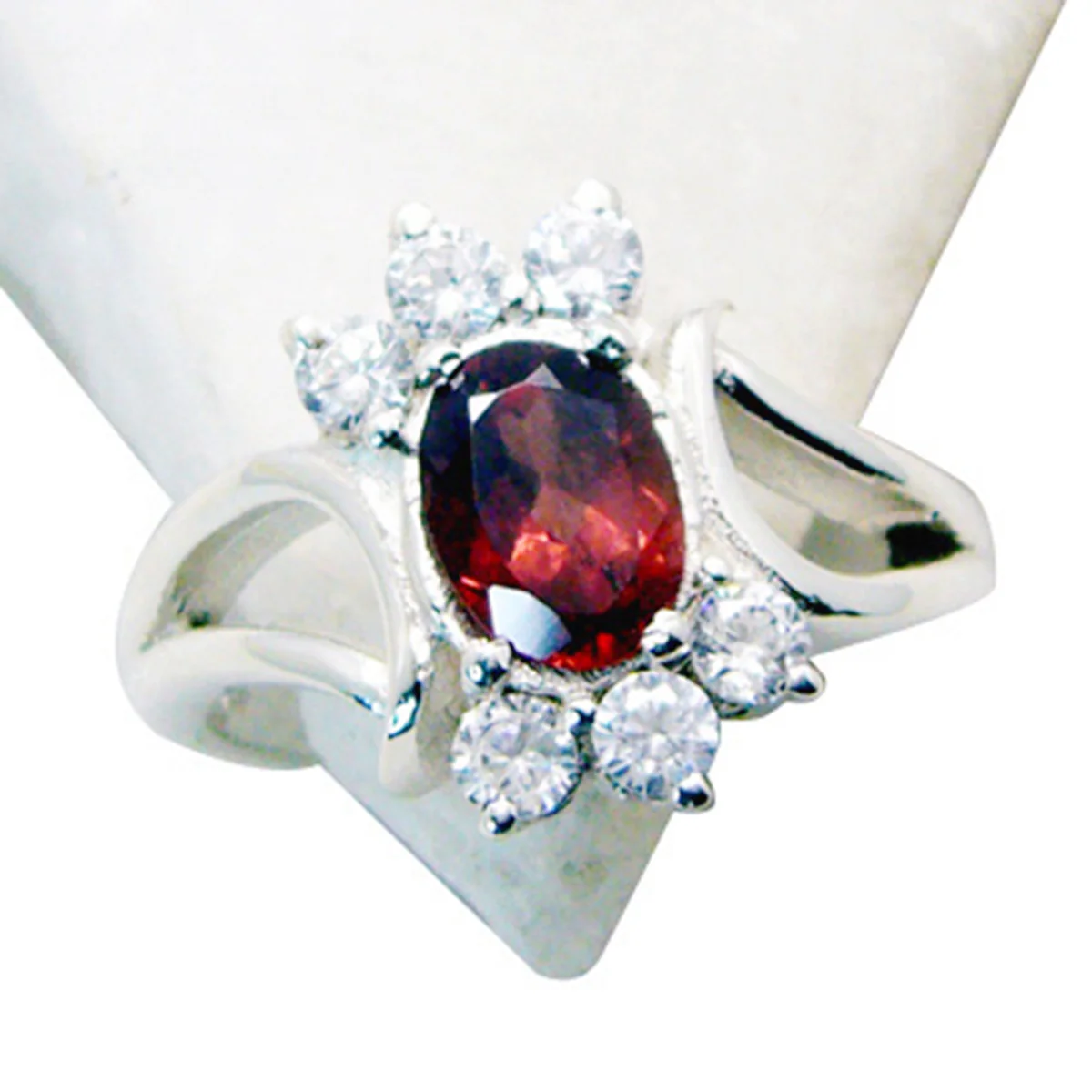 Garnet Halo Egyptian Silver Red Gems Featherlight Graceful Ring Jewelry - Image 3