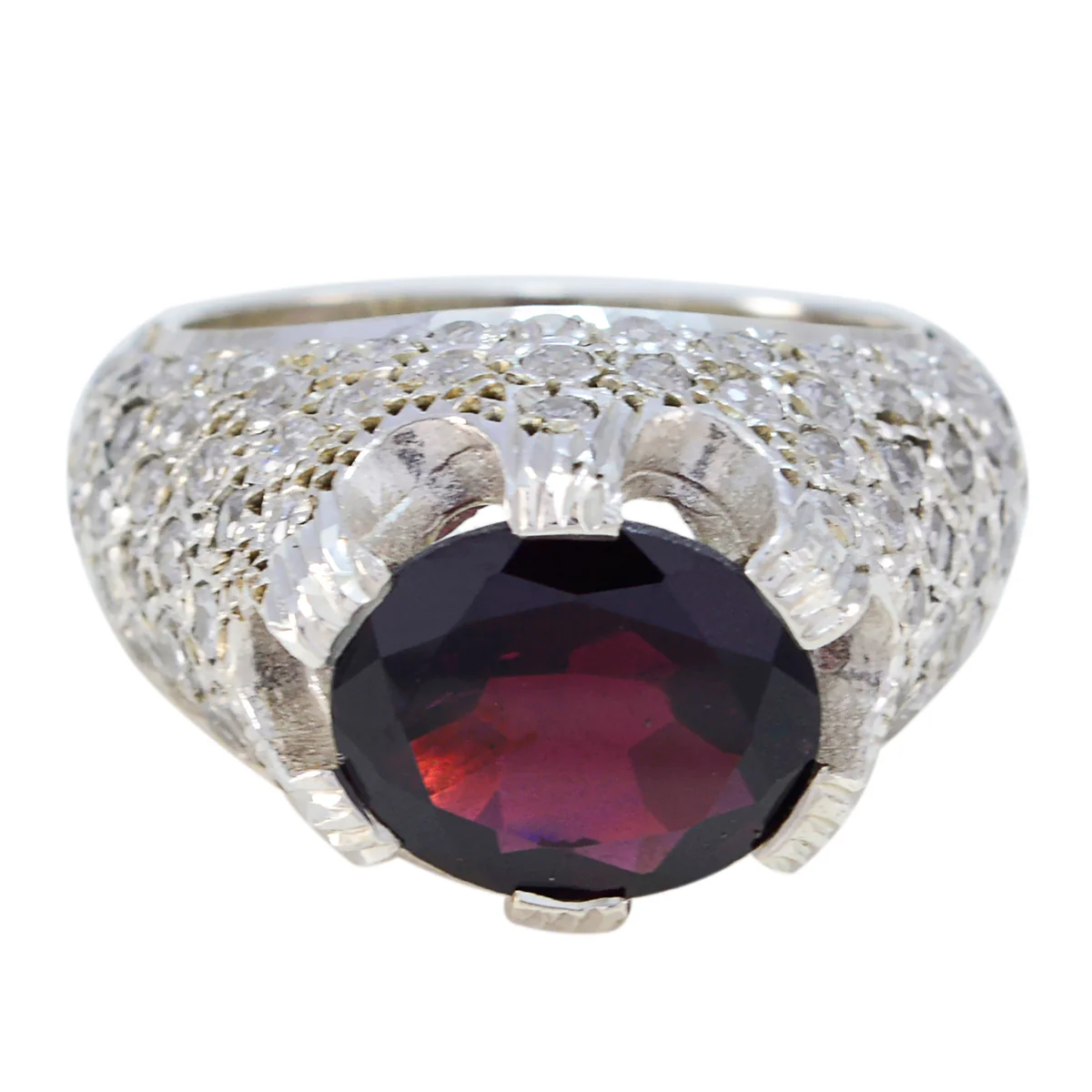 Garnet Halo French 92.5 Silver Red Gems Edgy Contemporary Ring Jewellery - Image 2