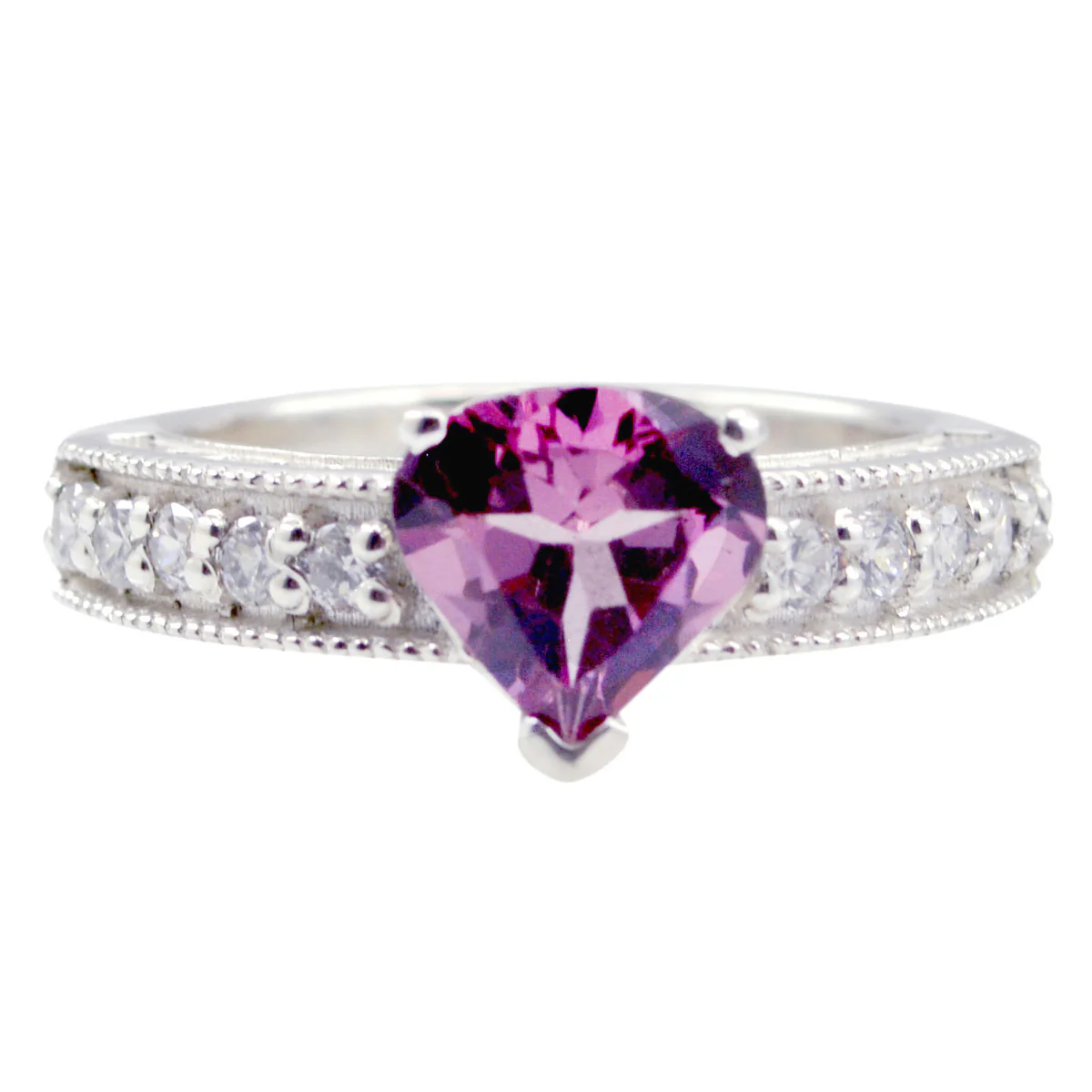 Garnet Halo German 92.5 Silver Red Gems Slim Luxurious Ring Jewelry - Image 3