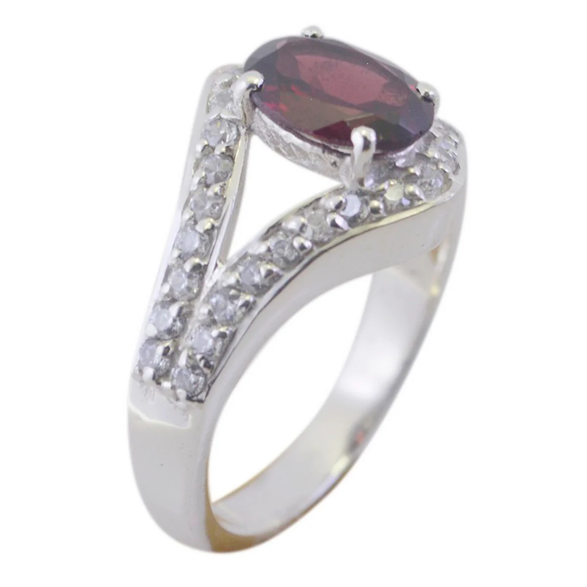 Garnet Halo Indian 92.5 Silver Red Gems Tiny Contemporary Ring Jewelry - Image 2