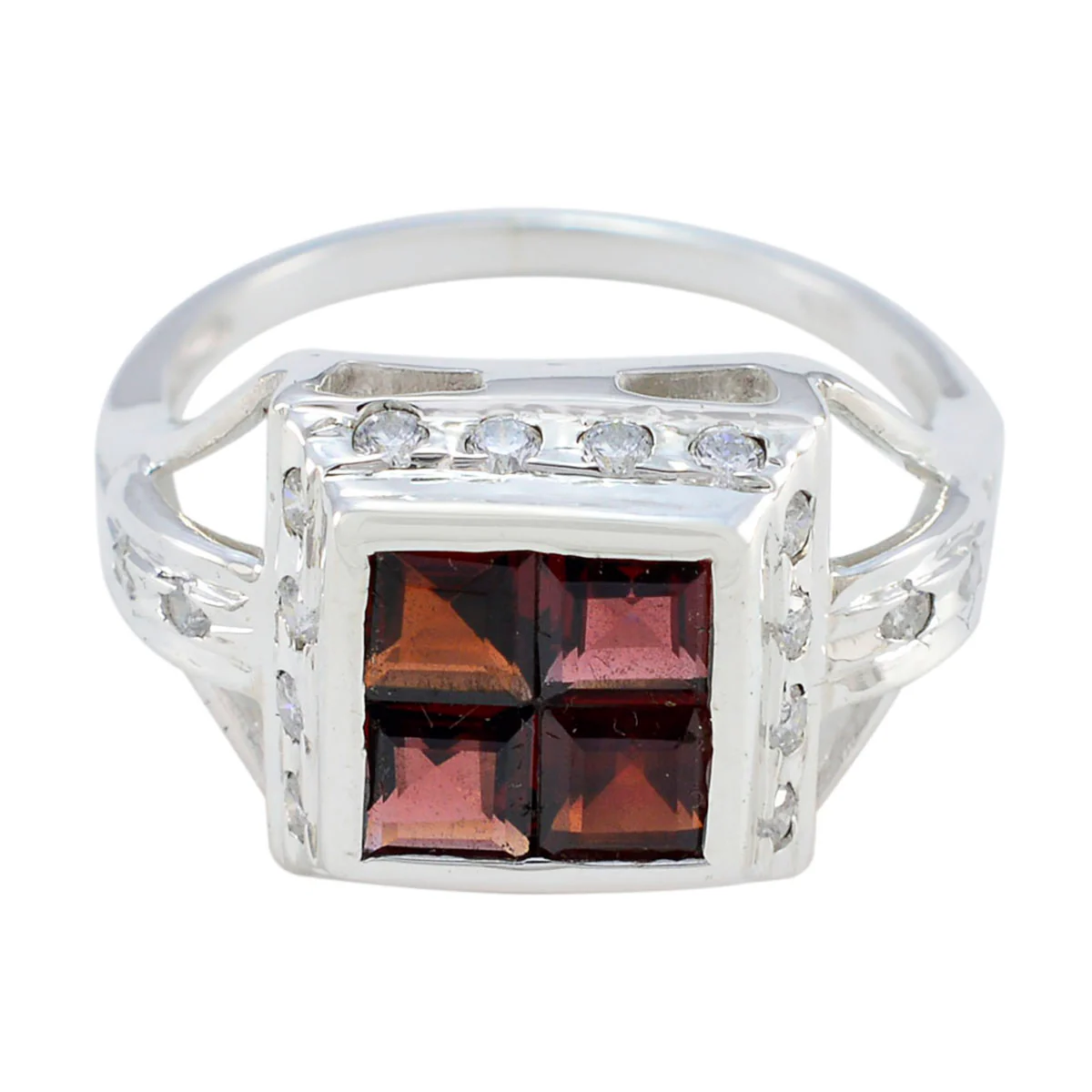 Garnet Halo Japanese Sterling Silver Red Gemstones Whisper-thin Trendy Ring Jewellery