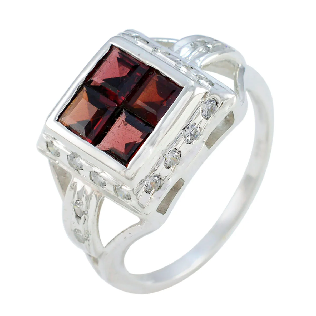 Garnet Halo Japanese Sterling Silver Red Gemstones Whisper-thin Trendy Ring Jewellery - Image 2