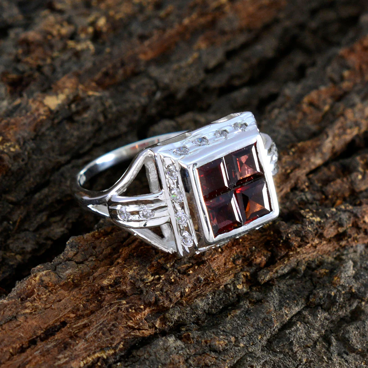 Garnet Halo Japanese Sterling Silver Red Gemstones Whisper-thin Trendy Ring Jewellery - Image 3