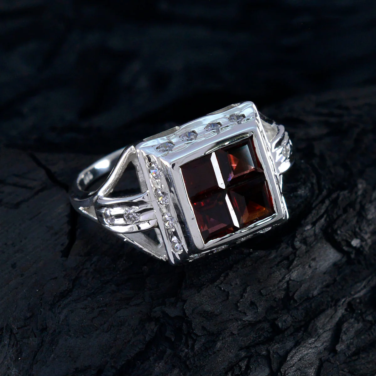 Garnet Halo Japanese Sterling Silver Red Gemstones Whisper-thin Trendy Ring Jewellery - Image 4