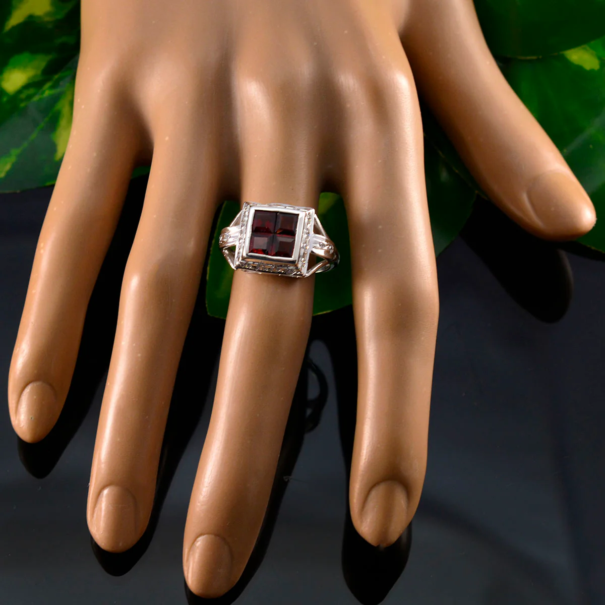 Garnet Halo Japanese Sterling Silver Red Gemstones Whisper-thin Trendy Ring Jewellery - Image 5