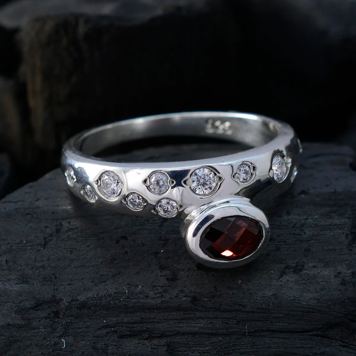Garnet Halo Moroccan 925 Sterling Silver Red Gemstones Minimal Romantic Ring Jewelry - Image 4