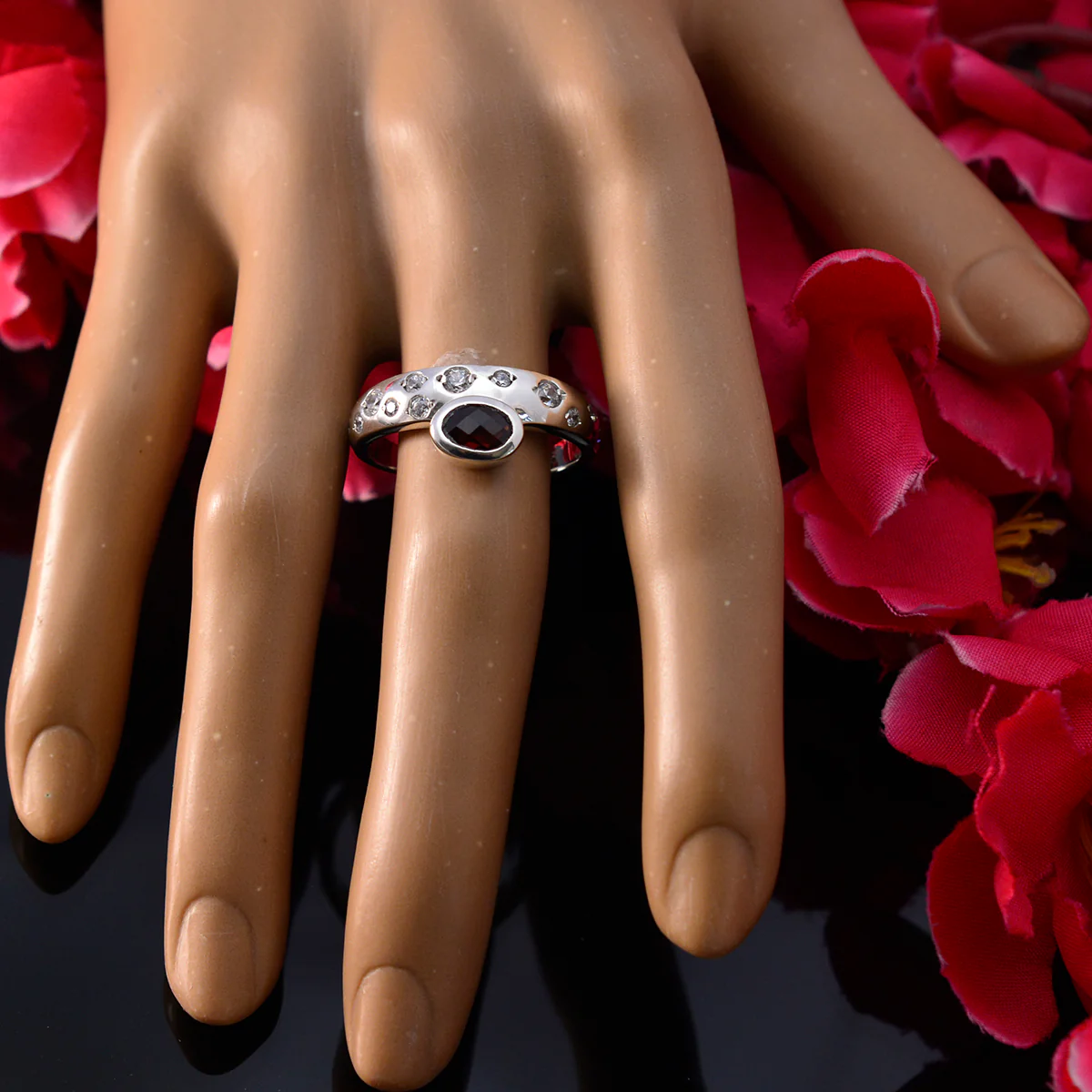 Garnet Halo Moroccan 925 Sterling Silver Red Gemstones Minimal Romantic Ring Jewelry - Image 5